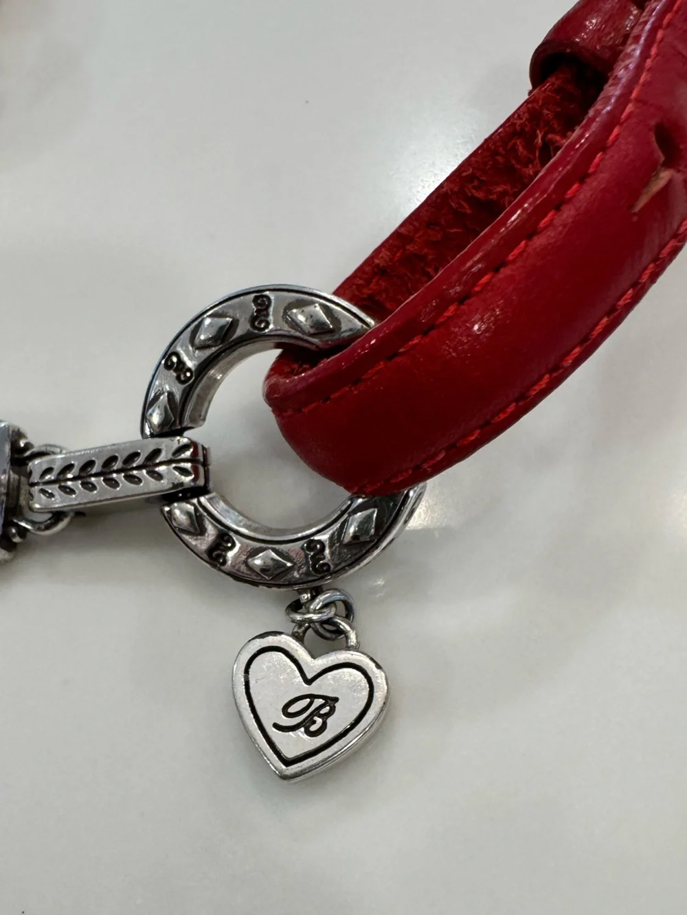 Vintage Retired Brighton 41112 Red Leather Multi Charm Silver Link Belt BEAUTY!💎